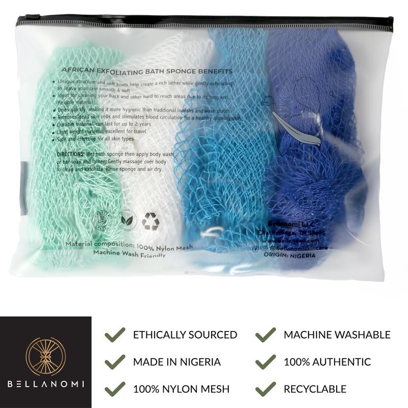 4 Piece African Exfoliating Net Sponge Bundle, Ethically Sourced from
