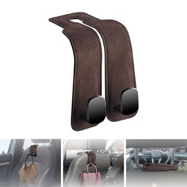 NHHEO Car Purse Hook for Headrest, Car Seat Back Storage Hook Bendable Leather Universal Vehicle Car Bag Hooks(Brown)