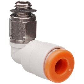 SMC KQ2L07-32N PBT & Nickel Plated Brass Push-to-Connect Tube Fitting, 90 Degree Elbow, 1/4" Tube OD x 10-32 UNF Male