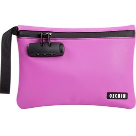 OZCHIN Smell Proof Bag with Combination Lock 10'' X 7'' Locking Bag PU Leather Waterproof Lockable Case Great Gifts Ideal (Deep Purple)