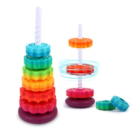 LMTNNB Spinning Stacking Toys - Rainbow Tower, Kids Stackable Spinning Toy, Educational Toy for Toddlers 1-3, Strong ABS Plastic, Color & Shape Recognition, Builds Sensory & Motor Skills