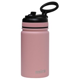 MIRA 12 oz Kids Water Bottle with Straw Lid - Vacuum Insulated Stainless Steel Thermo | Reusable, Leak-Proof, BPA-Free Flask, Rose Pink
