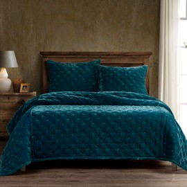 HiEnd Accents Stella Faux Silk Velvet Pillow Sham, Standard, 21x27 inch, Teal, Romantic Western Modern Traditional Style Luxury Bedding