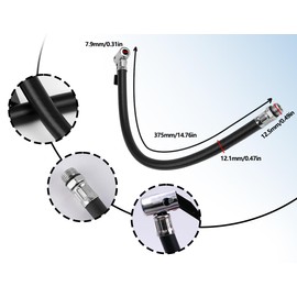 KAPSING Tyre Inflator Hose, Car Inflator Air Pump Hose, Valve Extension, 36.5 cm Long, 12.5 mm Width, Universal Tyre Inflator Hose Adapter for Car, Motorcycle, Bicycle