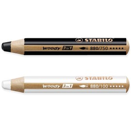 STABILO Multi-talented Pencil woody 3-in-1 - Pack of 2 Pencils - Black & White