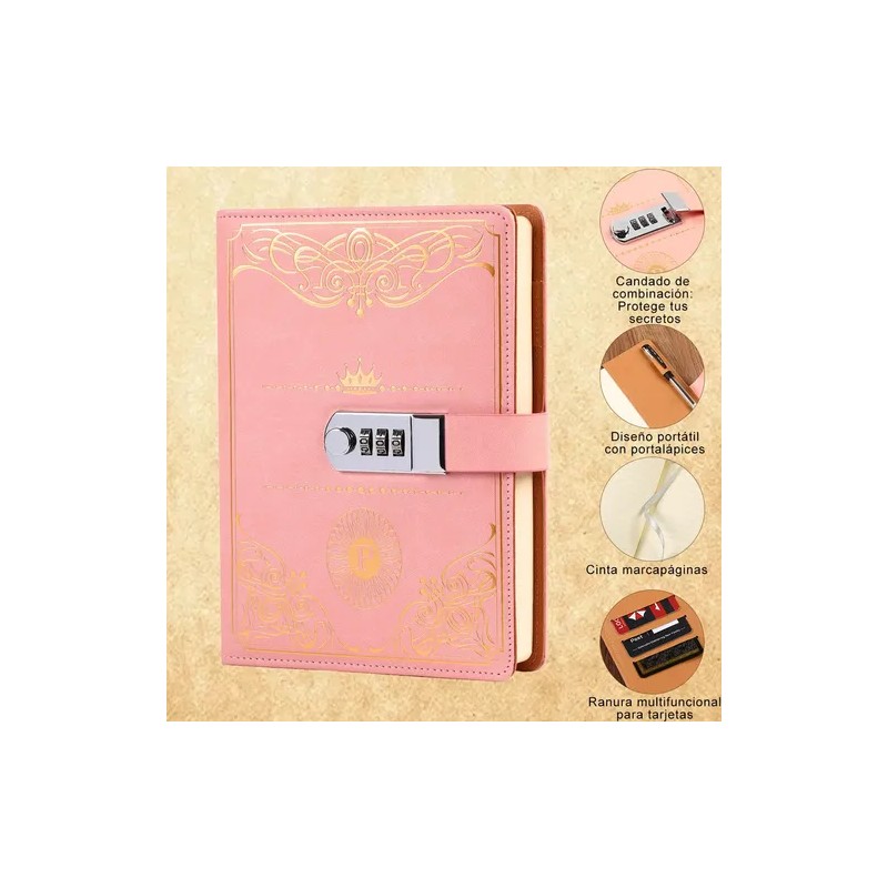 Agenda De Cuero Con Candado Diario Personal 150 Hojas +calco