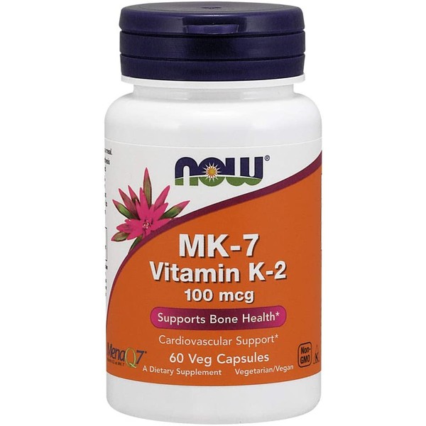 Now Foods Supplements, MK-7 Vitamin K-2 100 mcg, Cardiovascular Support, Supports Bone Health, 60 Veg Capsules, Unflavored