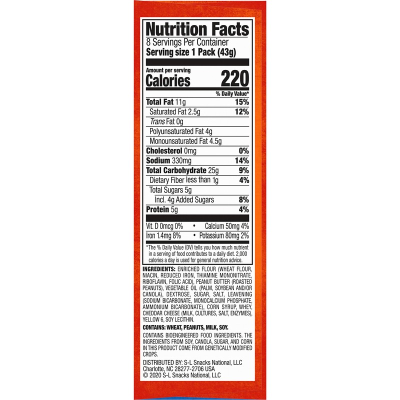 Lance Sandwich Crackers, ToastChee Peanut Butter, 8 Ct Box