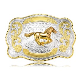 KOORASY Western Cowboy Belt Buckle for Men, Large Golden Horse Belt Buckles American Belt Buckles Jeans Accessory
