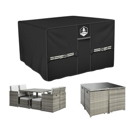 Rimwig Garden Furniture Covers Waterproof, 110x110x74cm Outdoor Rattan Table Chair Set Cover, 420D Oxford Heavy Duty Patio Furniture Cover with Air Vent Cube/Square