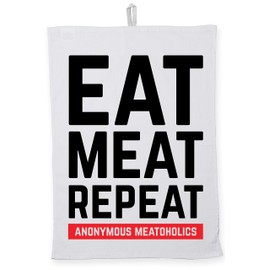 Hippowarehouse Eat meat repeat anonymous meataholics Tea Towel Eco Printed Dish Cloth Kitchen accessory 50cmx70cm 100% Cotton