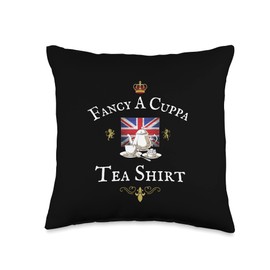 BRITISH FLAG, GREAT BRITAIN, UK UNITED KINGDOM, GB Fancy A Cuppa Tea, Funny British Proud UK Union Jack Flag Throw Pillow, 16x16, Multicolor