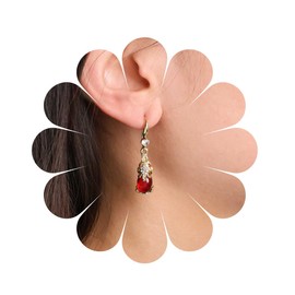 Xduargs Boho Ruby Drop Earrings Vintage Red Opal Dangle Earrings Red Gemstone Bold Troops Earrings Ethnic Ruby Drop Earrings Jewellery for Women and Girls, Zinc, No Gemstone