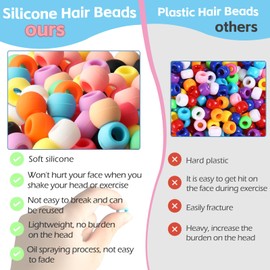 Esmorah Silicone Hair Beads for Kids Girls Braids, 50pcs Soft Colorful Rubber Pony Beads Kit Perfect for Women Hair Accessories (10 color+Small)
