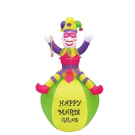 7' Air Blown Inflatable Mardi Gras Pink Jester On Ball Yard Decoration