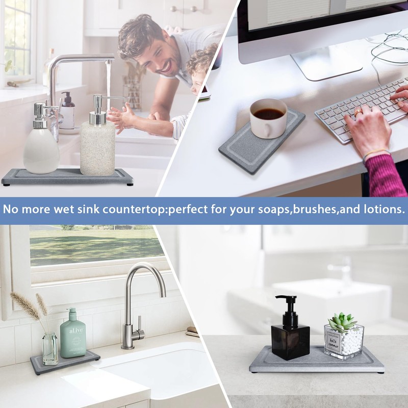 2 PCS Water Absorbing Stone Trays for Bathroom Sink &