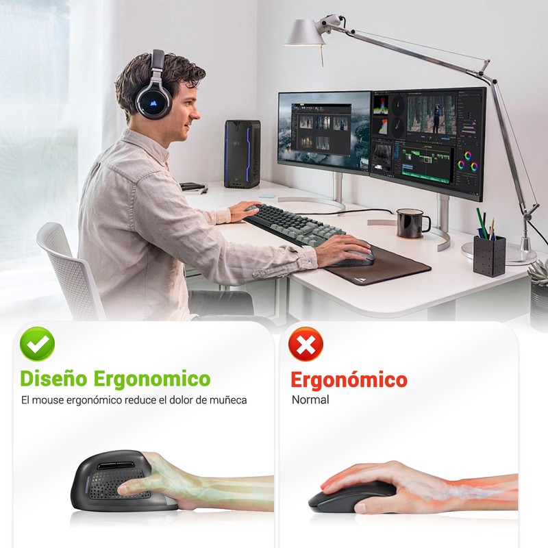TERPORT F50 Mouse Vertical Inalámbrico, Mouse Ergonómico con 3 Modos