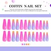 French Coffin Nails Fire Flames Shiny Fake Nails Wildfire Fluorescent