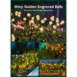 Solar Garden Lights - 4 Pack 12 LED Crystal Solar Firefly Lights with 2 Lighting Mode, Sway by Wind, Waterproof Solar Decorative Lights, Solar Outdoor Lights for Yard Walkway Decoration, Warm White