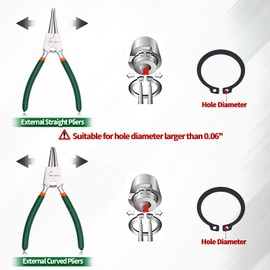 SPEEDWOX 2 Pcs Circlip Pliers Set, Tip Diameter 0.07 Inch, 7-Inch External Snap Ring Pliers, Precision Retaining Ring Pliers, Straight and Curved Jaws for Ring Remover Retaining