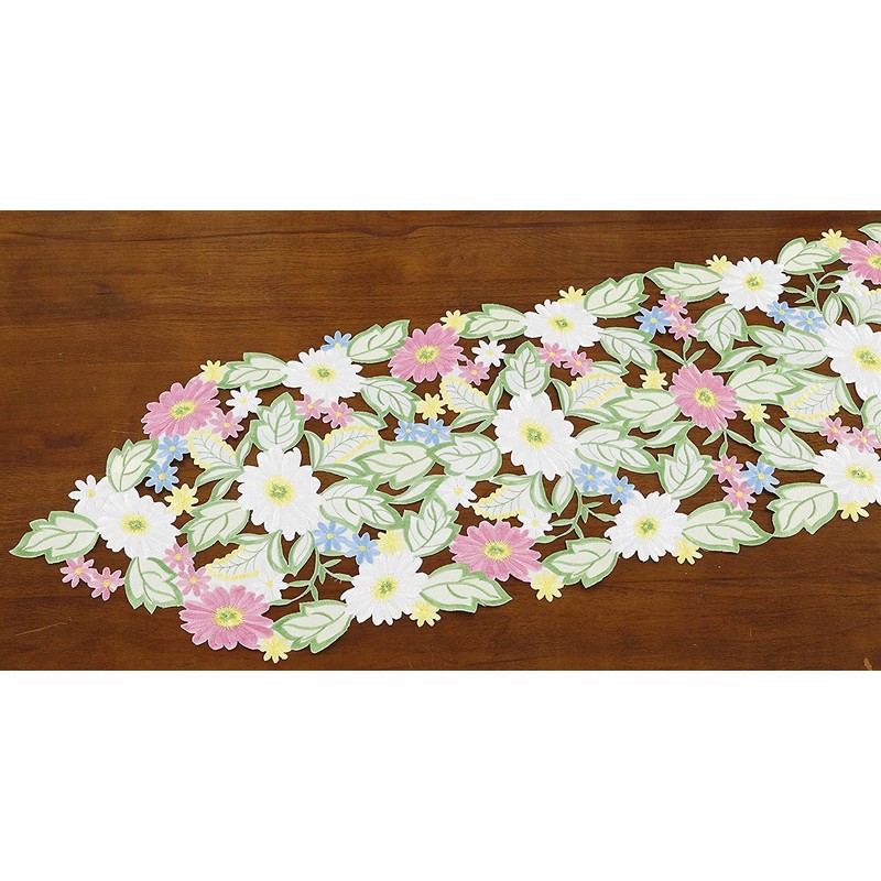 Spring Flower Table Runner Embroidered Flowery Table Placemats Floral Cutwork