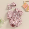 Infant Baby Girls Romper Daisy Ruffle Sleeve Pleated Smocked Bubble