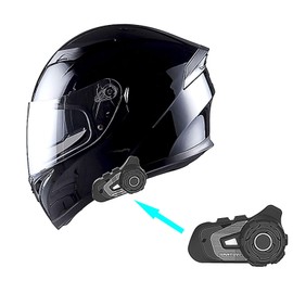 1Storm Motorcycle Full Face Dual Visor Helmet Bundle with Freedconn Spoiler Bundle with Freedconn Motorcycle Bluetooth Headset: HJK316 Glossy Black
