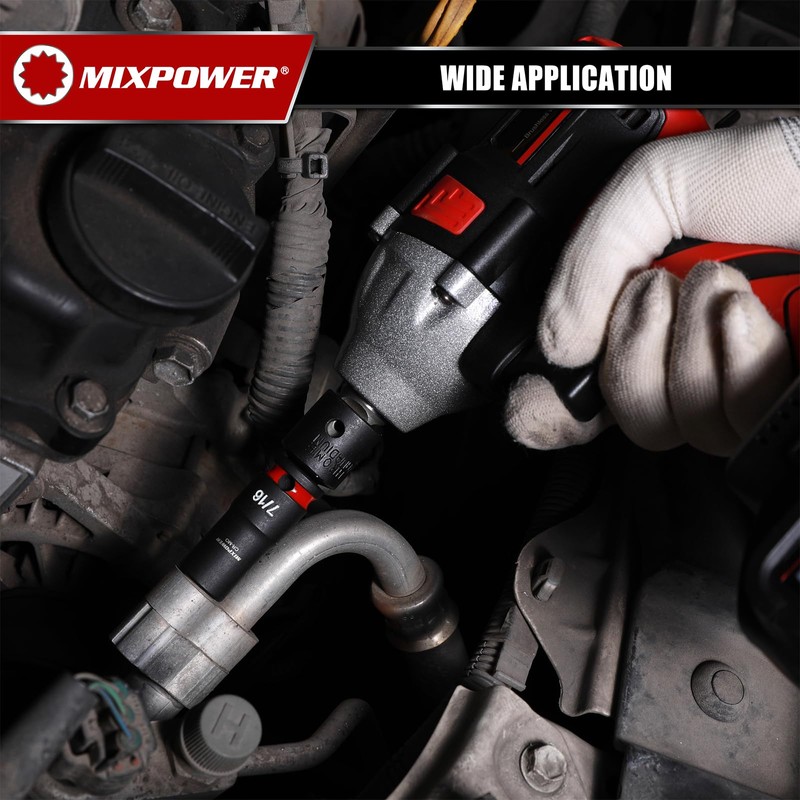 MIXPOWER 12 Pieces 3/8'' Drive Semi-Deep Impact Socket Set,12 Point,SAE,5/16"-1",CR-MO,Axle
