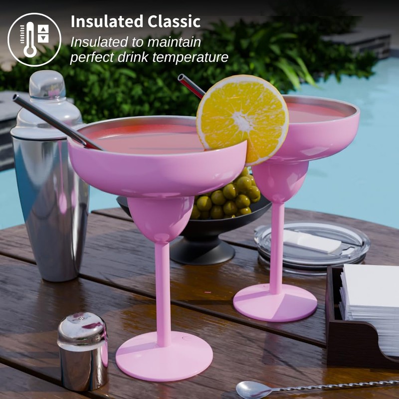 Valentine Vacuum Sealed Margarita Glass with Lid Break-Resistant Stainless Steel