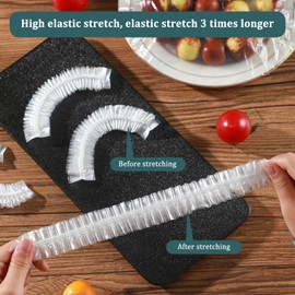 Pack of 300 Cling Film with Elastic Band, Plastic Reusable Cling Film, Elastic Covers for Food Storage, Dust Protection, Fruit Preservation