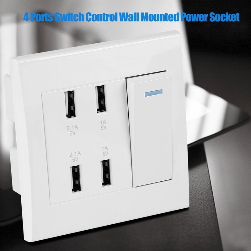 Fdit USB Wall Mounted Socket Intelligent Charger Outlet Panel Tool