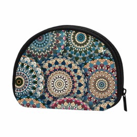 IBILIU Small Coin Purse Boho Chic Flower Mandala Design Flourish Ornament Mini Wallet Coin Pouch Change Purse For Women Men