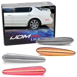 iJDMTOY Semi-Clear Lens Amber/Red Full LED Front/Rear Bumper Side Marker Light Kit Compatible With 2000-03 Nissan Maxima, Powered by Total 180-SMD LED, Replace OEM Sidemarker Lamps