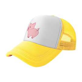 VunKo Mesh Dad Hat Adjustable Washed Cute Pig Funny Yellow Baseball Dad Cap Funny Distressed Ball Trucker Cap for Women Men Unisex