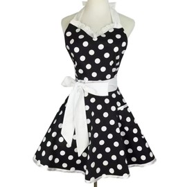 Women's Kitchen Apron, Vintage Dot Apron with Pockets and Adjustable Long Ties and Waist, Suitable for All Types of Garden Florists, Daily Cooking, Baking, Cleaning Protection at Home, d