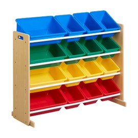 ECR4Kids 4-Tier Organizer with 16 Bins, Toy Storage, Natural/Primary
