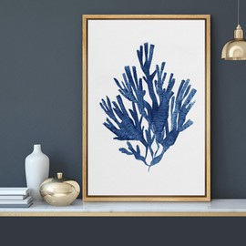 MUDECOR Framed Canvas Print Wall Art Blue Watercolor Coral Branches Nature Wilderness Illustrations Modern Art Beach Colorful Ultra for Living Room, Bedroom, Office - 16"x24" Natural