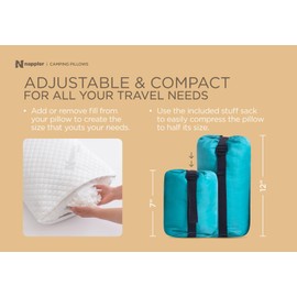 Nappler Blue Small Shredded Memory Foam Pillow for Travel and Camping - Compressible Medium Firm Bed Pillow, Breathable Cover, Machine Washable, Backpacking, Airplane and Car