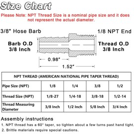 KOOTANS 4pcs Brass Hose Barb Fittings 3/8" Hose Barb to 1/8 NPT Male Thread Air Hose Fittings Brass Quick Coupler Air M Type Adapter Connector Fitting