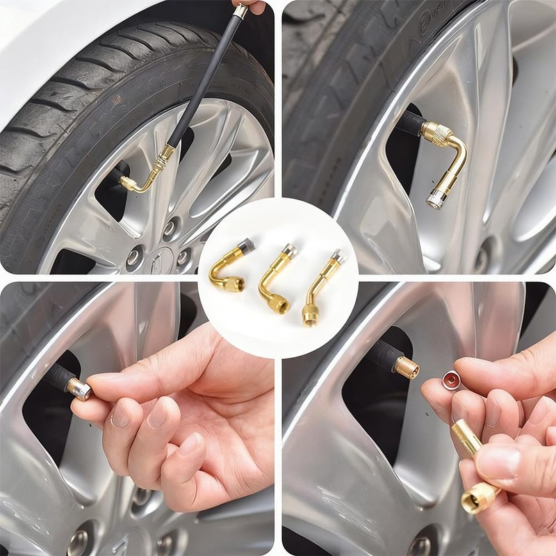 KUAIDHFK 車 バイク 空気入れ エアーホース エアーバルブ L型 45°+ 90°+ 135°