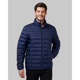 32 Degrees Men's Ultra-Light Down Packable Jacket | Layering | Zippered Pockets | Water Repellent, Dark Waves, Small
