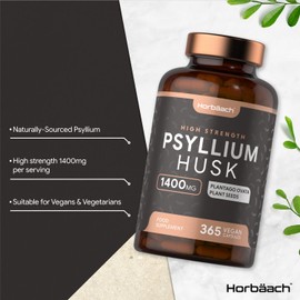 Psyllium Husk 1400mg | 365 Vegan Capsules | High Strength, Natural Prebiotic Soluble Fibre | Supports Daily Rhythm | Plantago Ovata Seeds Supplement | 700mg per Capsule