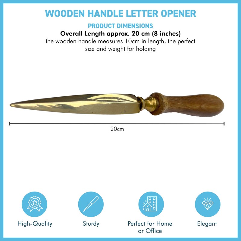 Thorness Wooden Handle Letter Opener, Brass-Plated Split File, Envelope Opener