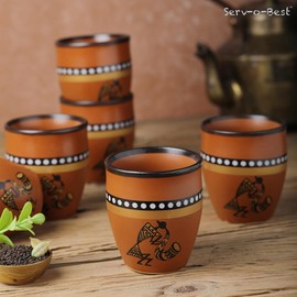 Handmade Ceramic Tea Cups Set – 6 Desi Kulhad Chai/Coffee Cups (5 oz Capacity), Lead-Free, Dishwasher & Microwave Safe, Glazed, Glossy finish Clay Tea Cups/kulhar/kullar - Brown Color