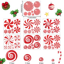 49PCS Christmas Window Clings Christmas Candy Window Clings Christmas Red Candy Decorations Peppermint Candy Christmas Window Decals for Glass Window Xmas Holiday Home Office School Decorations