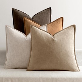 MIULEE Neutral Brown Linen Pillow Covers Pack of 4 Decorative Nautral Solid Throw Pillow Covers Soft Accent Boho Farmhouse Couch Pillowcases Modern Home Decors for Living Room Bed Sofa 18x18 Inch