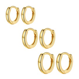 Gold Hoop Earrings for Women Men, Sterling Silver Small Cartilage Hoop Earrings Set of 3 | Hypoallergenic Gold Huggie Earring Jewellery Gifts for Ladies Girls Birthday Graduation, 8/10/12mm Hoops