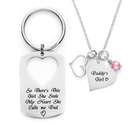 Melix HOME Gifts for Dad Necklace Jewelry, Father Daughter Keychain Jewelry, Daddys Girl Birthday Necklace Set, There's This Girl Who Stole My Heart She Calls Me Daddy