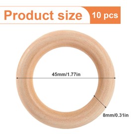WUSJCOF Wooden Rings for Crafts, Pack of 10, Natural Wooden Rings, Macrame Rings, DIY Jewellery, Macrame Bracelet, Pendant, Hanging Decoration (45 mm)