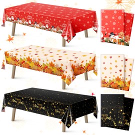 FACULX 6 Pack Fall Tablecloth Thanksgiving Tablecloth, Plastic Tablecloths for Rectangle Tables 54x108 Inch，Autumn Tablecloth for Thanksgiving Christmas and New Years for Party Picnic Dinner Decor